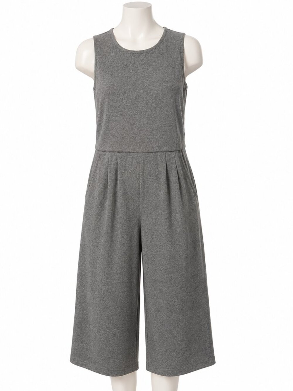 Eileen Fisher Moon Gray Organic Cotton Cropped Wide Leg Jumpsuit XS